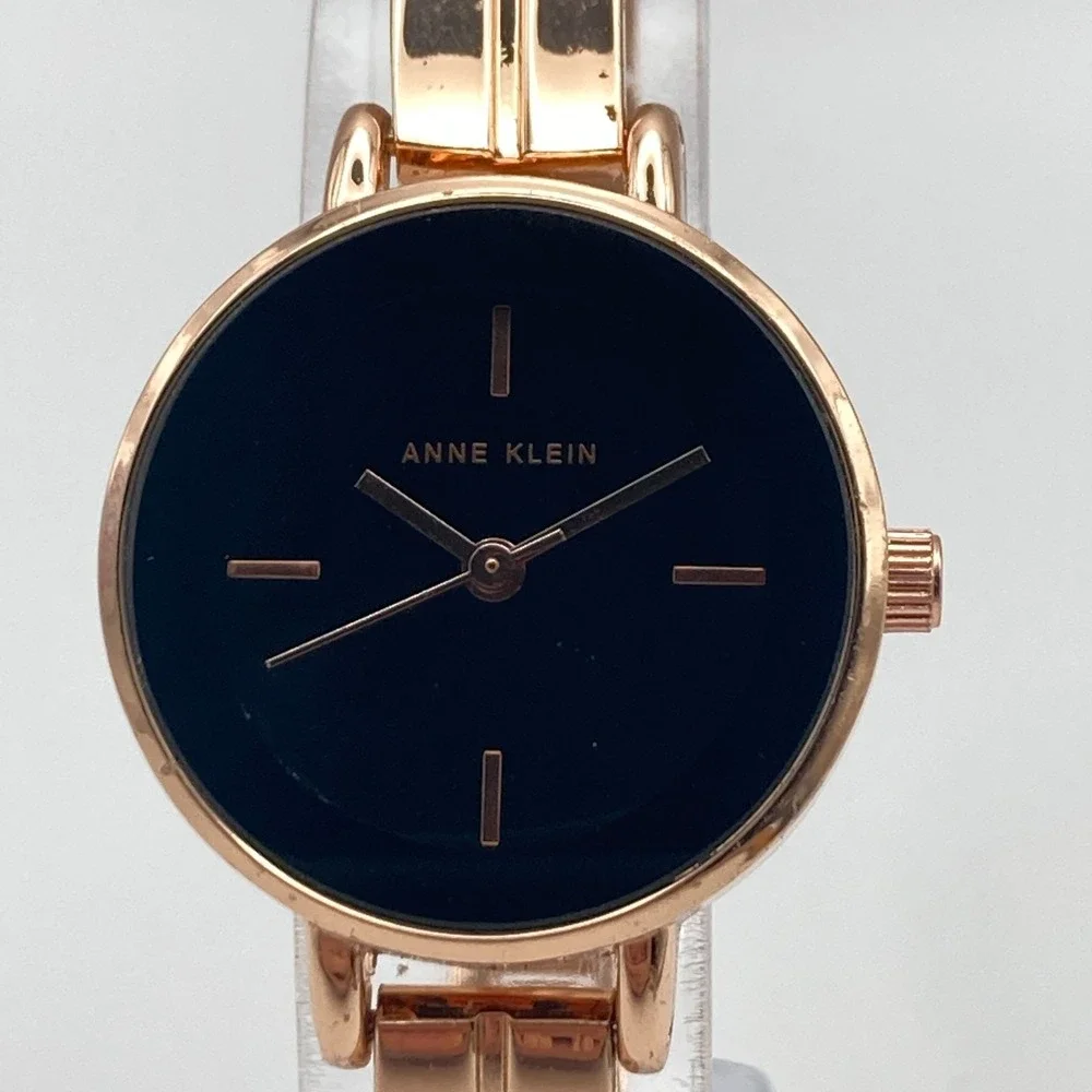Anne Klein Women's Watch Rose Gold Tone 27mm Black Dial New Battery 6.25